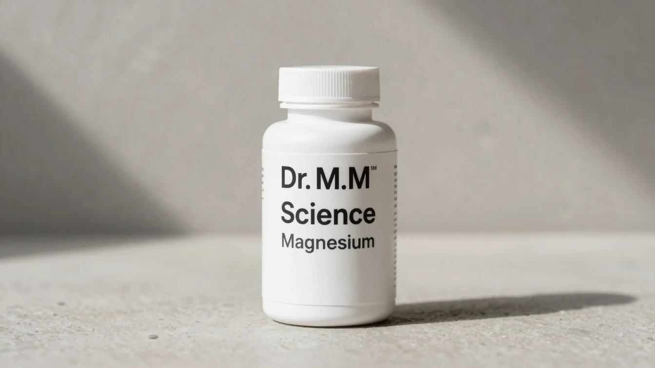 Dr. M.M Science Magnesium supplement bottle, clean studio shot on